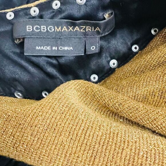 BCBGMAXAZRIA Womens Black Gold Silk Halter Balloon Sheer Mini Dress Size 0 - Picture 8 of 9